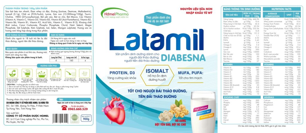 Thành phần dinh dưỡng của sữa Latamil Diabesna